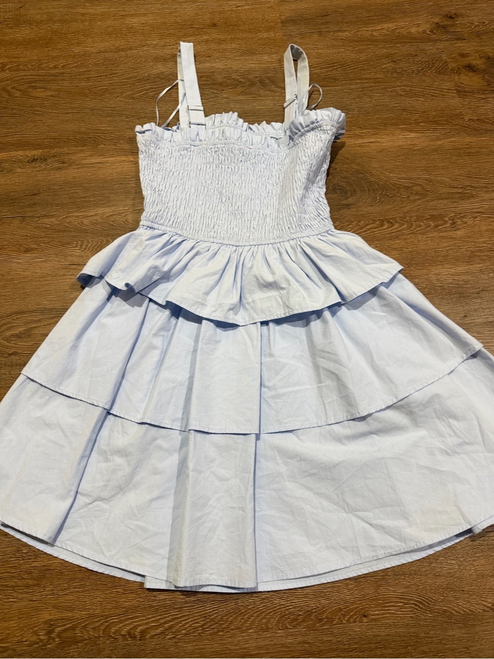 Baby Pink Blue Smocked Bow Tiered Mini Dress Size Small Coquette Cottagecore - Picture 5 of 9